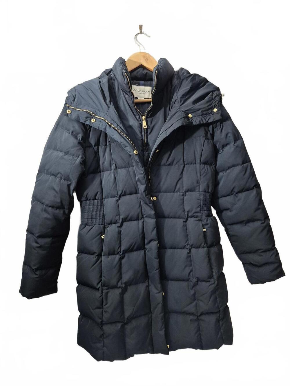 Cole Haan Signature Women’s Navy Blue Down Feather Hooded Puffer Coat Size M